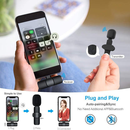 Wireless Lavalier Microphone Portable Audio Video Recording Mini Mic For I Phone Android Long Battery Life Live Broadcast Gaming - Livin The Dream 